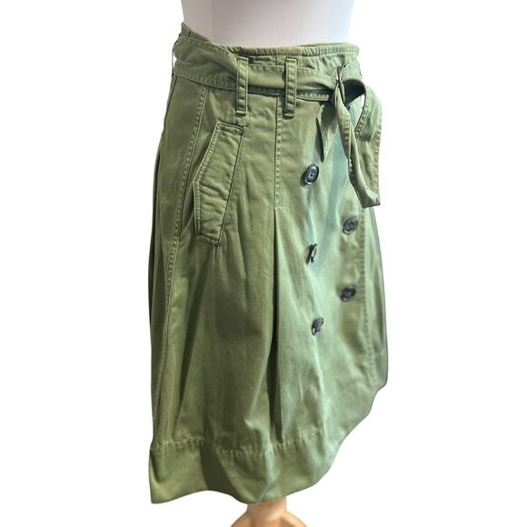 J. Crew Denim Utility Wrap Skirt Sz 8 Olive Green A-line Belted Pleated Pockets - Picture 3 of 7